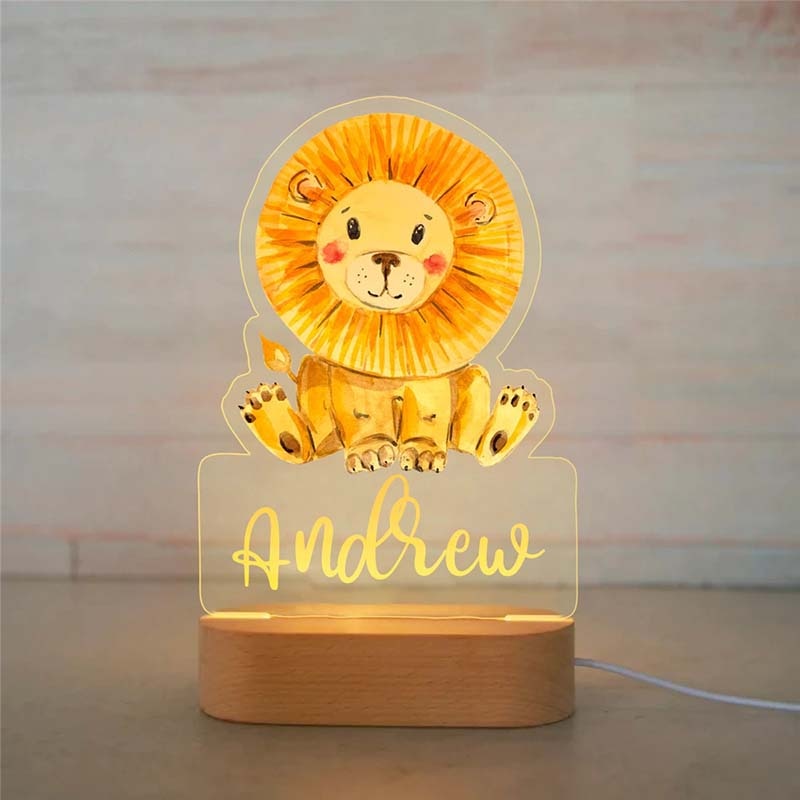 Personalized Baby Elephant Lion LED USB 7 Colors Night Light Custom Name Acrylic Lamp For Kids Children Bedroom Home Decoration