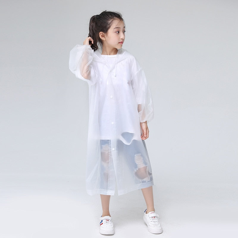 Children Adult Waterproof Raincoat Reuseable EVA Rain Poncho For Kids Girls WomenTransparent Clear Rainwear Suit For Student