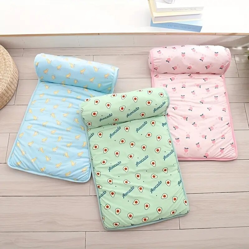 Summer Dog Bed Mat Ice Cool Pet Dog Cat Nest Mat With Pillow Washable Anti-slip Pet Sleeping Mat