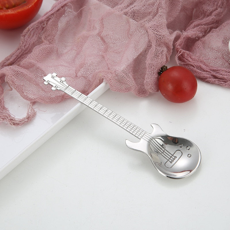 Stainless Steel Guitar Shaped Love Coffee Spoon Teaspoon Children Spoon New Beautiful 7 Colors Coffee Tea Use Kitchen Spoon