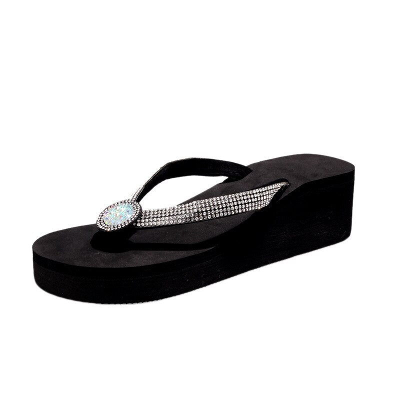 Women Shiny Crystal Platform Flip Flops 2023 Summer New Outdoor Fashion Wedges Slippers Woman Light Walking Slides Plus Size 42