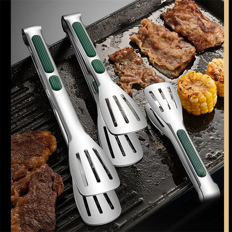 7/9/12inch 304 Stainless Steel Food Clip BBQ Grill Steak Food Clip Silicone Non-slip Handle Bread Tong Party Kitchen Accessories