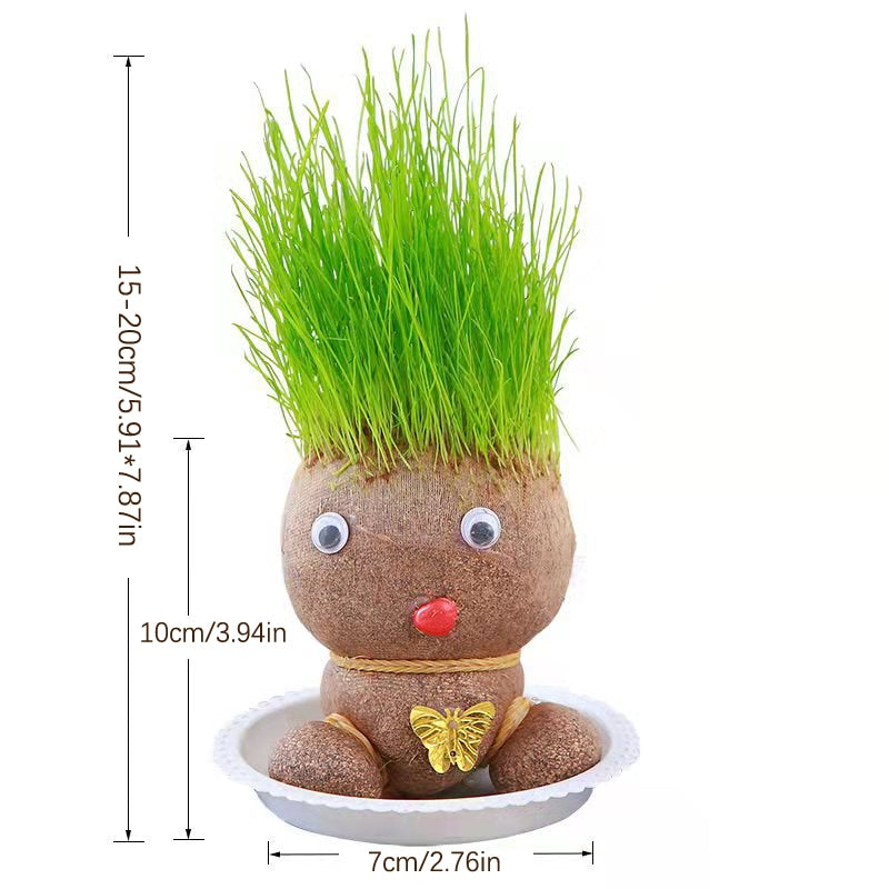 Room Decor Home Decoration Small Growing Grass Head Doll Plant Beautiful Children Gift Indoor Balcony Baby Pot Planters