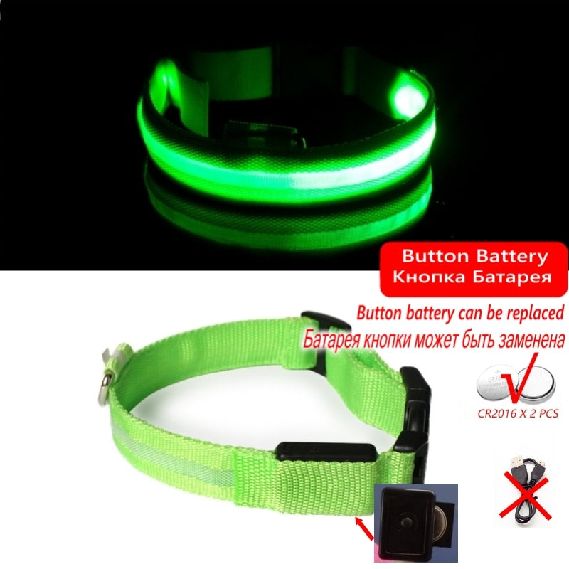 Led Dog Collar Light Anti-lost Collar For Dogs Puppies  Night Luminous Supplies Pet Products Accessories USB Charging/Battery