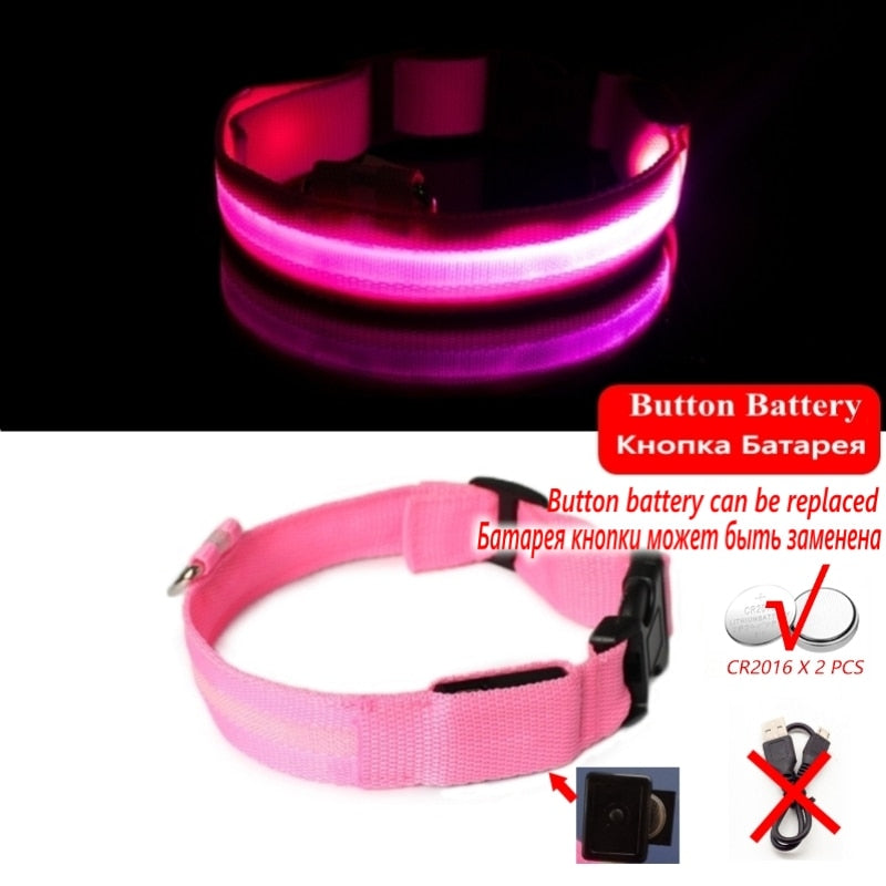 Led Dog Collar Light Anti-lost Collar For Dogs Puppies  Night Luminous Supplies Pet Products Accessories USB Charging/Battery