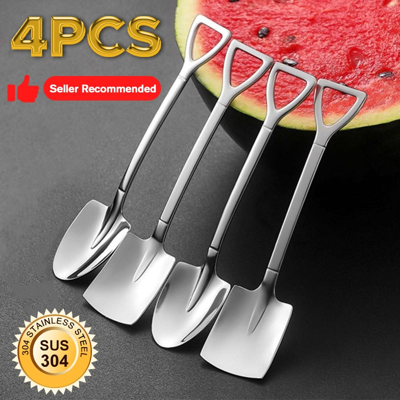 4/8PCS Shovel Spoons Stainless Steel TeaSpoons Creative Coffee Spoon For Ice cream Dessert Scoop Tableware Cutlery set