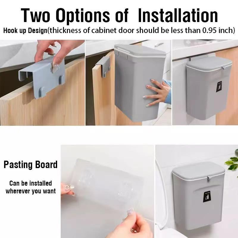 New Trash Can Kitchens Cabinet Door with Lid Kitchen Trashs Bin Garbage Bins Wall Mounted Hanging Trash Bin Counter Garbage Bins