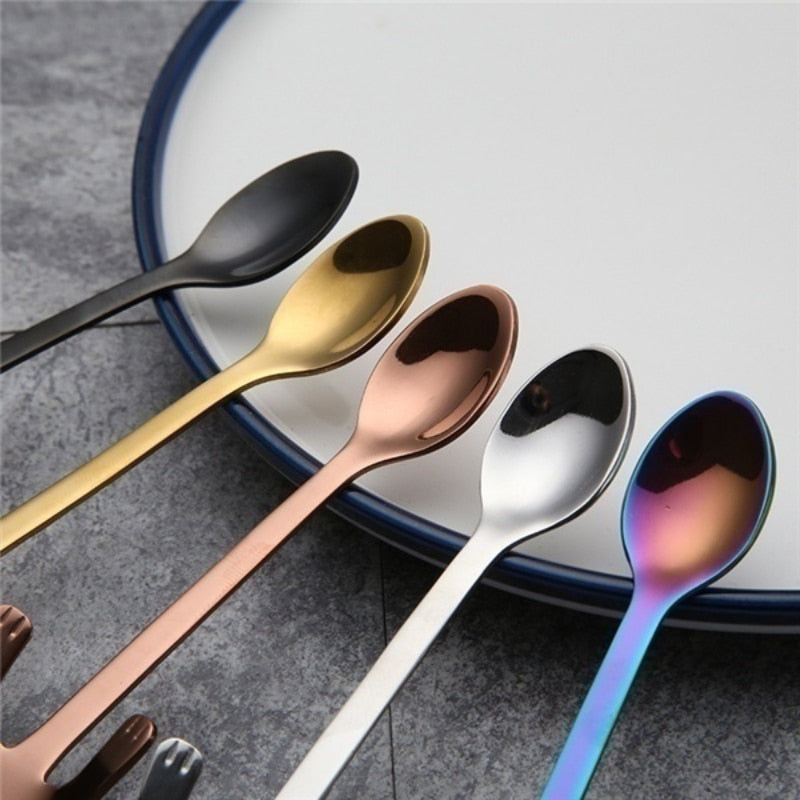 Stainless Steel Coffee Spoon Lovely Cute Cat Shape Teaspoon Dessert Snack Scoop Ice Cream Mini Spoons Tableware Kitchen Tools