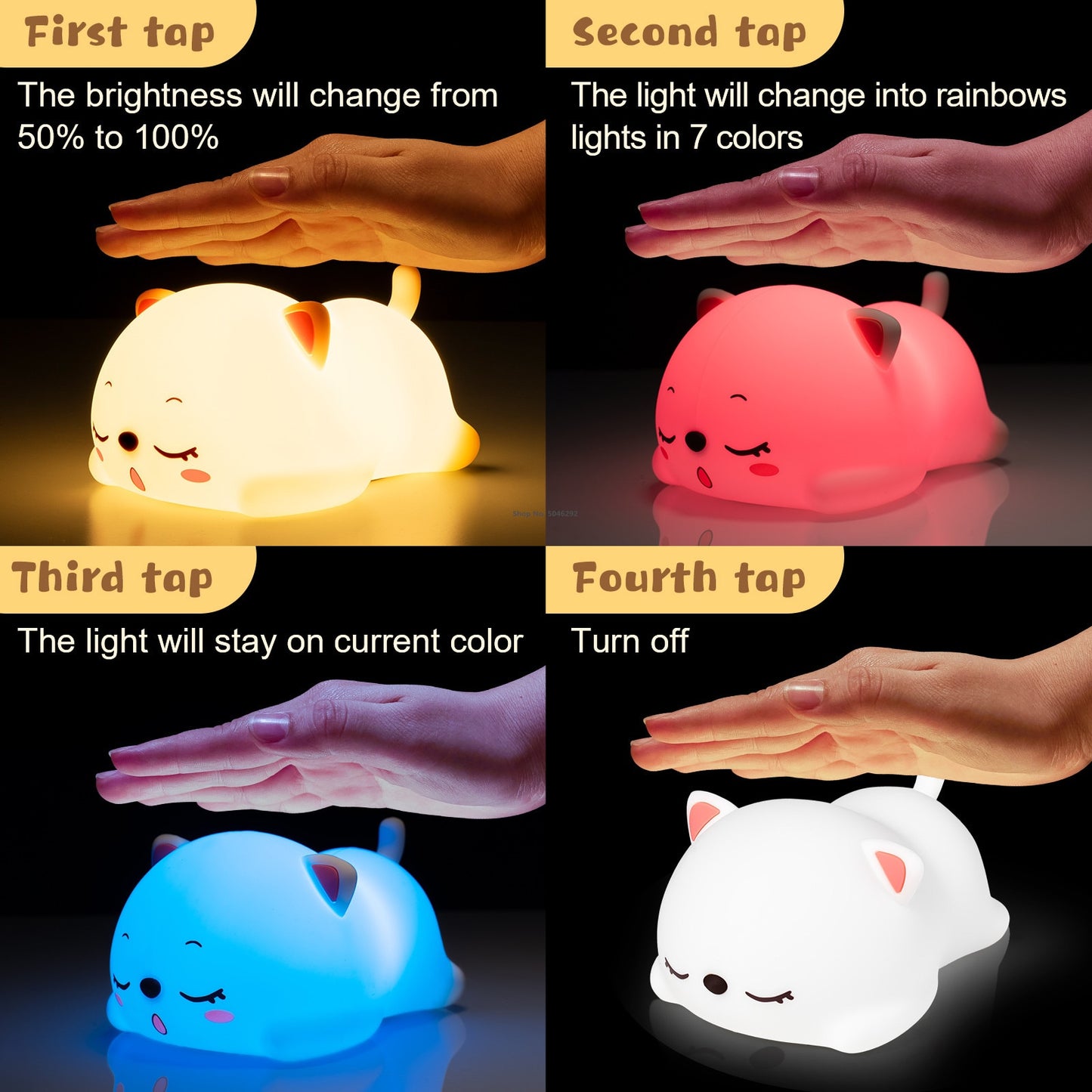 Silicone Cat LED Night Light Touch Sensor Remote Control Colorful USB Rechargeable Bedroom Bedside Lamp for Children Baby Gift