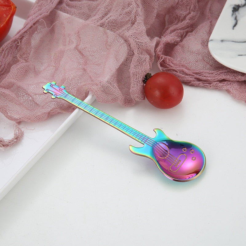 Stainless Steel Guitar Shaped Love Coffee Spoon Teaspoon Children Spoon New Beautiful 7 Colors Coffee Tea Use Kitchen Spoon