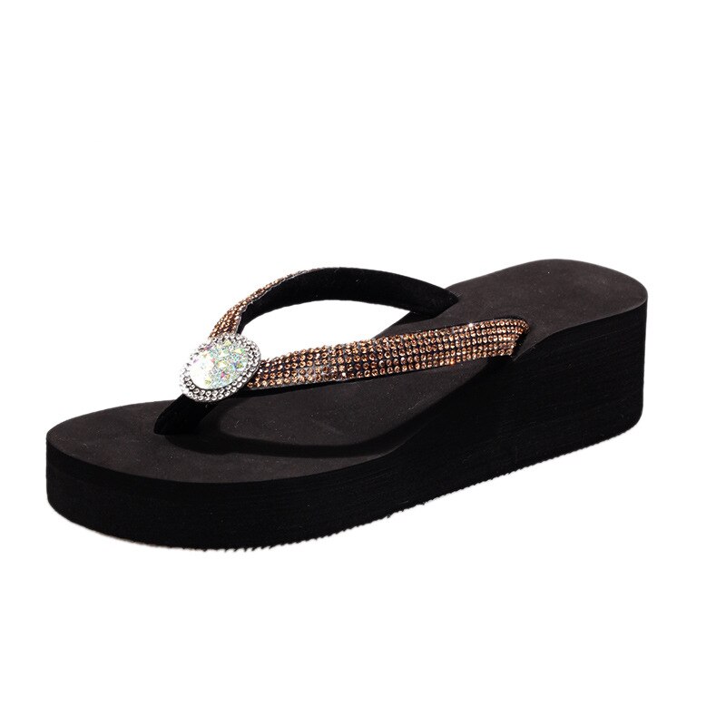 Women Shiny Crystal Platform Flip Flops 2023 Summer New Outdoor Fashion Wedges Slippers Woman Light Walking Slides Plus Size 42