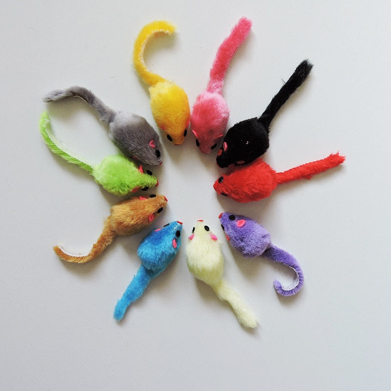 5Pcs Furry Plush Cat Toy Soft Solid Interactive Mice Mouse Toys For Funny Kitten Pet Cats Playing Scratch Training Game Supplies