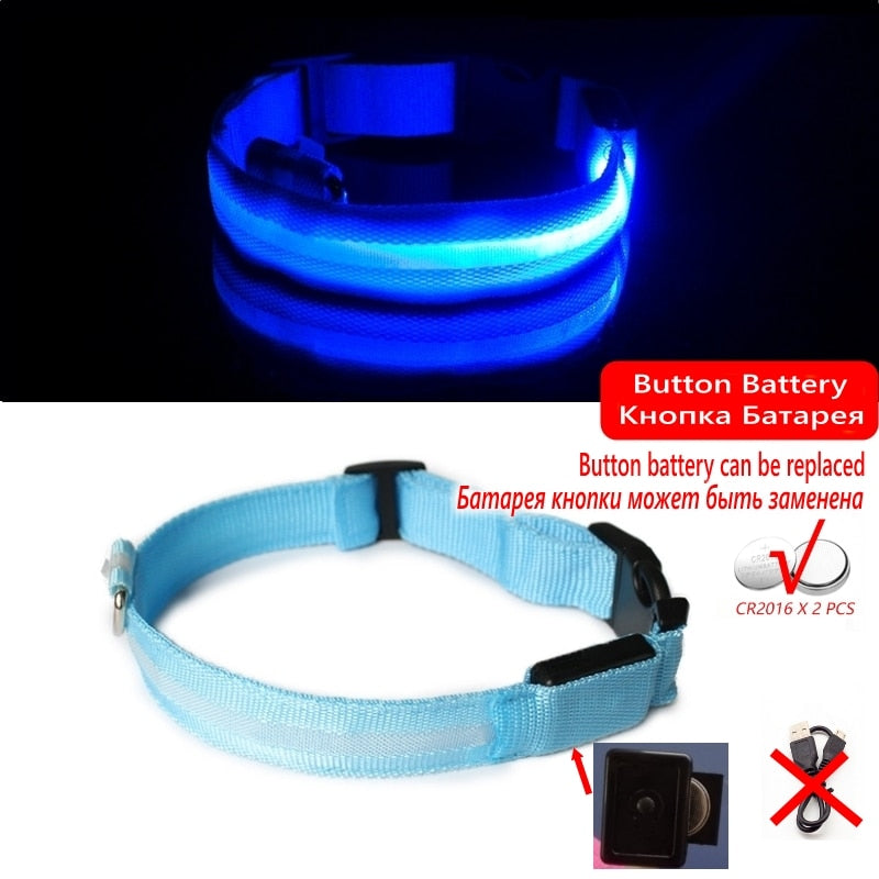 Led Dog Collar Light Anti-lost Collar For Dogs Puppies  Night Luminous Supplies Pet Products Accessories USB Charging/Battery