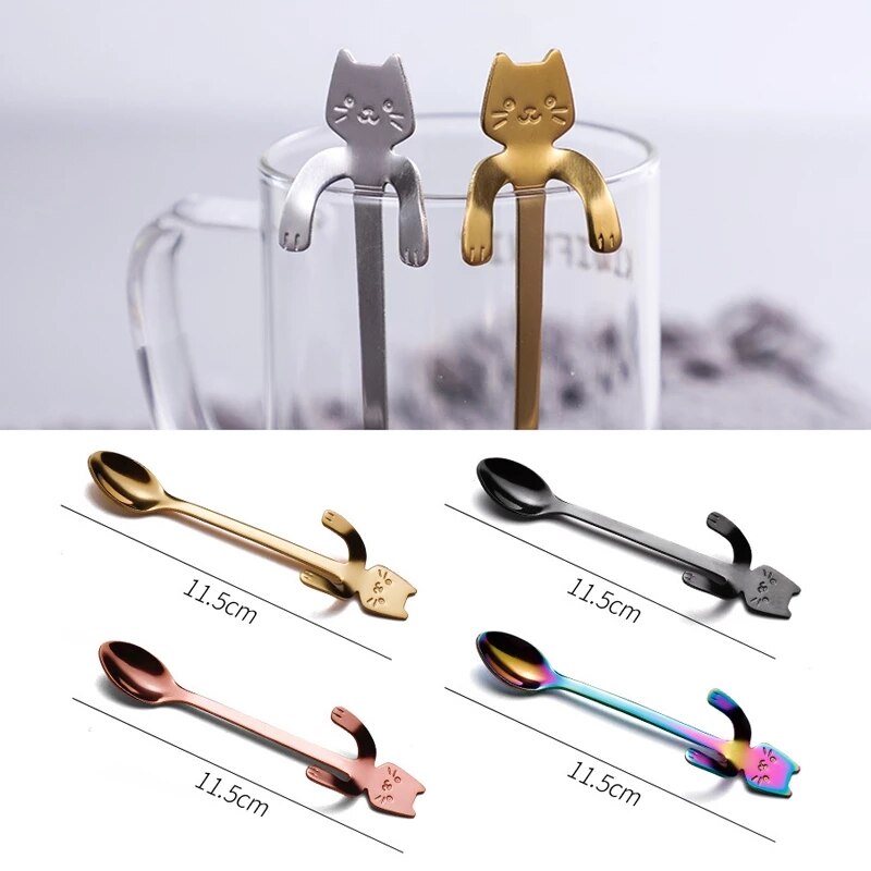 Stainless Steel Coffee Spoon Lovely Cute Cat Shape Teaspoon Dessert Snack Scoop Ice Cream Mini Spoons Tableware Kitchen Tools