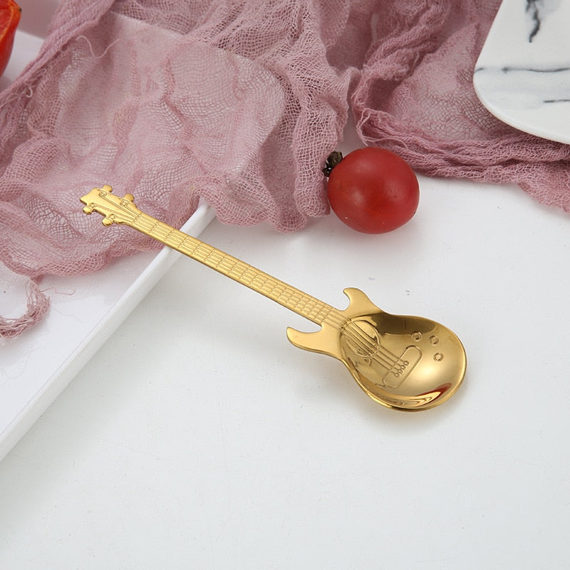 Stainless Steel Guitar Shaped Love Coffee Spoon Teaspoon Children Spoon New Beautiful 7 Colors Coffee Tea Use Kitchen Spoon