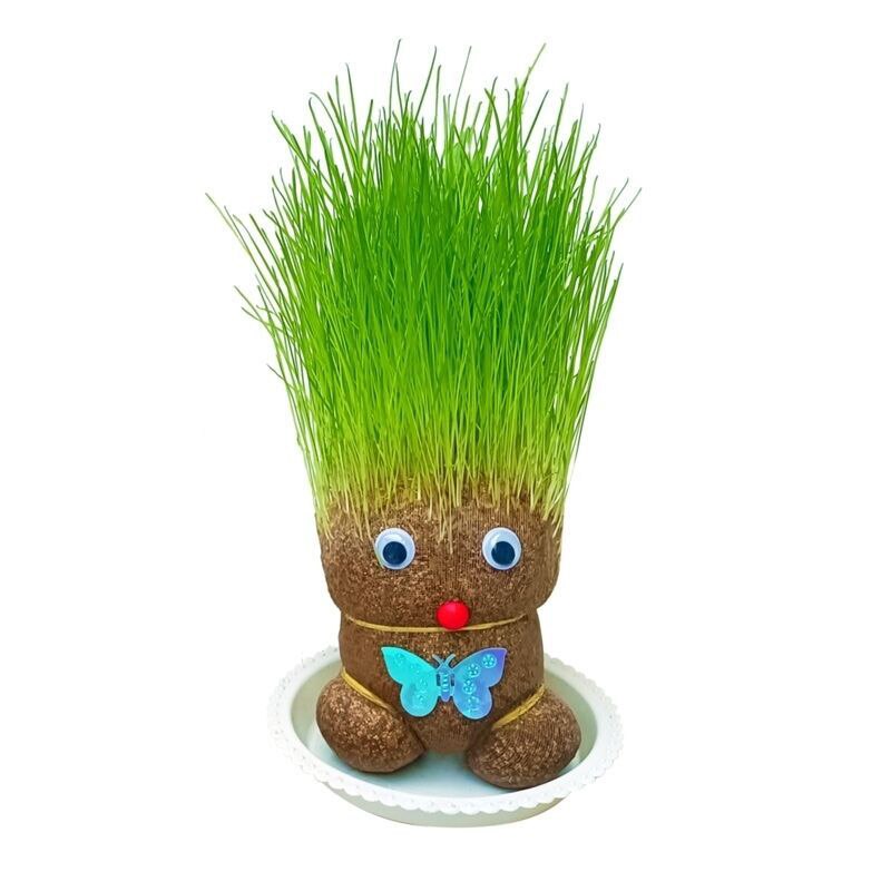 Room Decor Home Decoration Small Growing Grass Head Doll Plant Beautiful Children Gift Indoor Balcony Baby Pot Planters