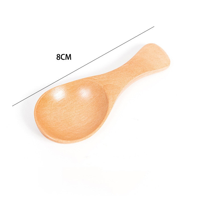 Mini Natural Wooden Spoon Scoop Tea Coffee Condiment Salt Seasoning Sugar Spoon Ice Cream Tea Leaf Roung Scoop Spoon