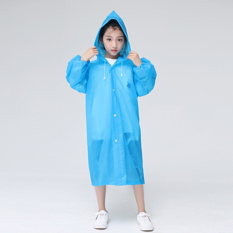 Children Adult Waterproof Raincoat Reuseable EVA Rain Poncho For Kids Girls WomenTransparent Clear Rainwear Suit For Student