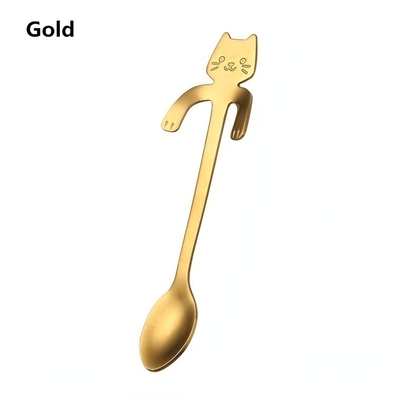 Stainless Steel Coffee Spoon Lovely Cute Cat Shape Teaspoon Dessert Snack Scoop Ice Cream Mini Spoons Tableware Kitchen Tools