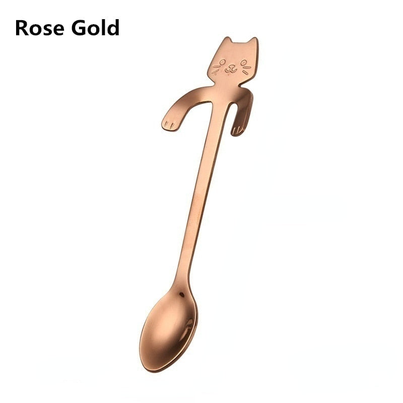 Stainless Steel Coffee Spoon Lovely Cute Cat Shape Teaspoon Dessert Snack Scoop Ice Cream Mini Spoons Tableware Kitchen Tools