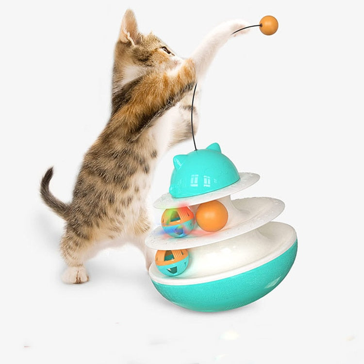 Cat Toys Interactive Pet Tumbler Ball Cats Leaking Toy with Dual Rolling Tunnel Balls and Teasing Wand for Kitten Puppy for Pets