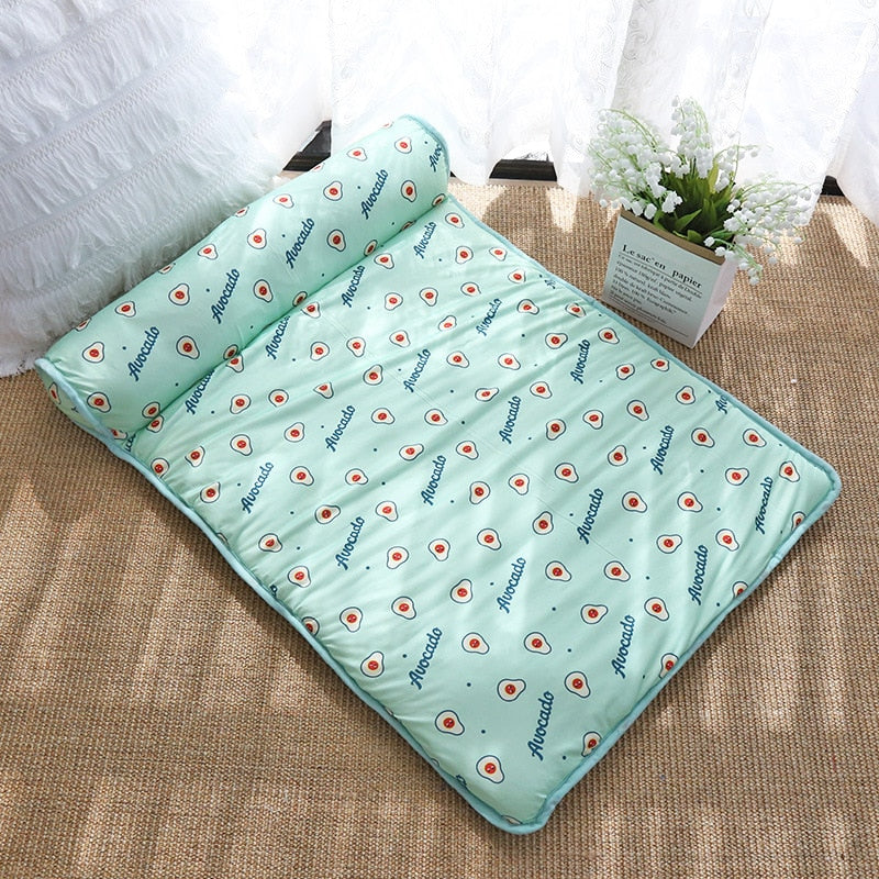 Summer Dog Bed Mat Ice Cool Pet Dog Cat Nest Mat With Pillow Washable Anti-slip Pet Sleeping Mat