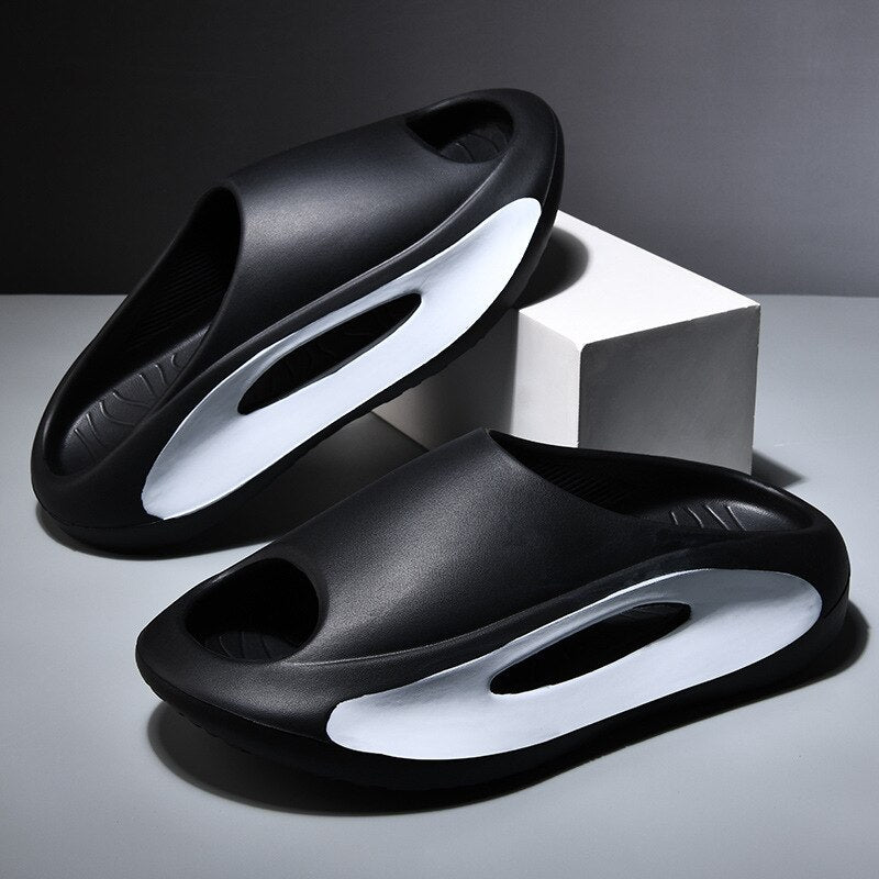 Men's Summer Slippers Thick Bottom Bathroom Slippers Soft EVA Hollow Unisex Footwear Non-Slip Casual Female Shoes Flip Flops