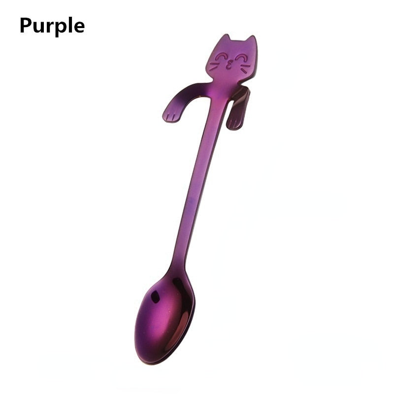 Stainless Steel Coffee Spoon Lovely Cute Cat Shape Teaspoon Dessert Snack Scoop Ice Cream Mini Spoons Tableware Kitchen Tools