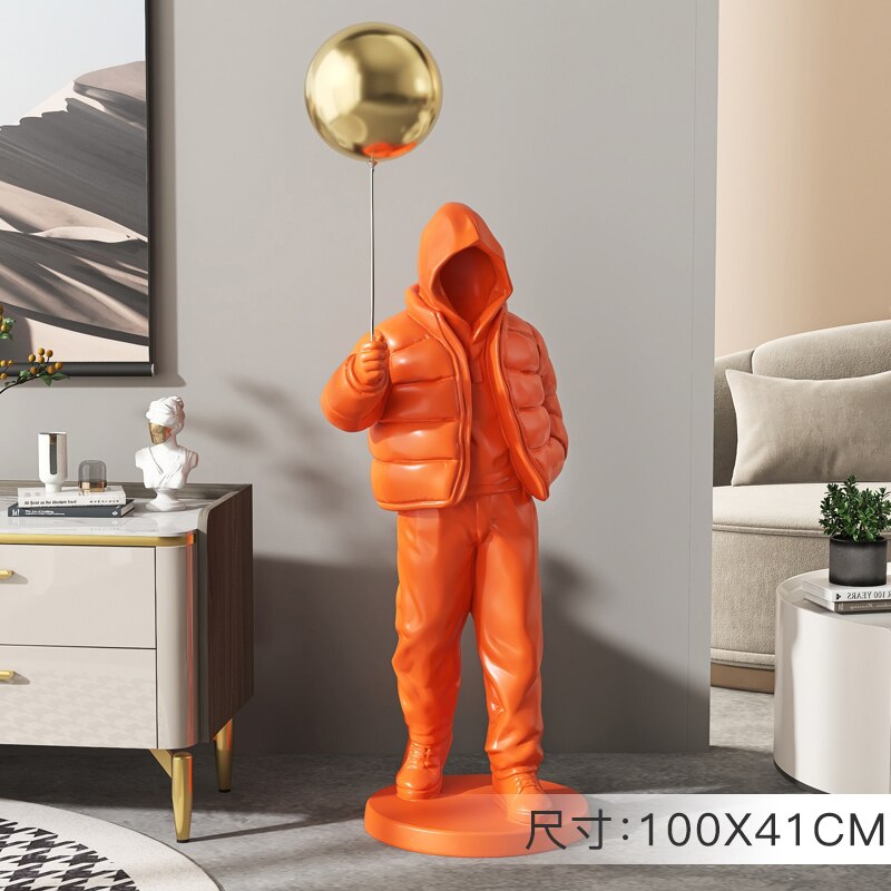 Nordic Style Originality Balloon Boy Floor Figure Statue Home Decoration Large Landing Living Room Decor Sculpture Figurine