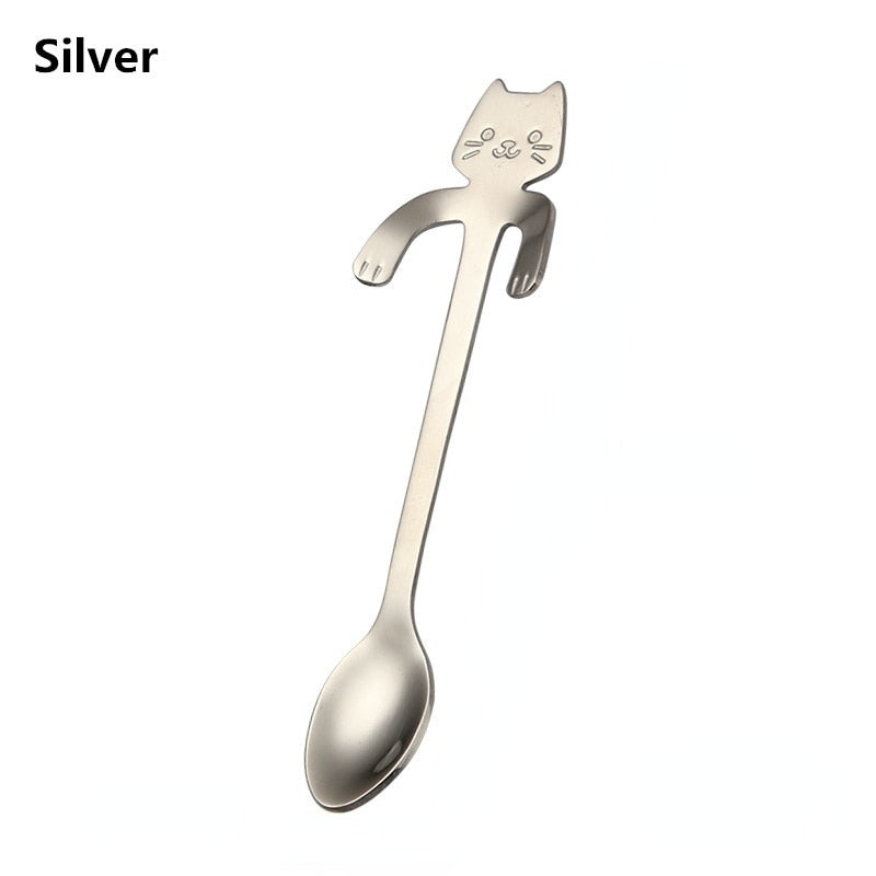 Stainless Steel Coffee Spoon Lovely Cute Cat Shape Teaspoon Dessert Snack Scoop Ice Cream Mini Spoons Tableware Kitchen Tools