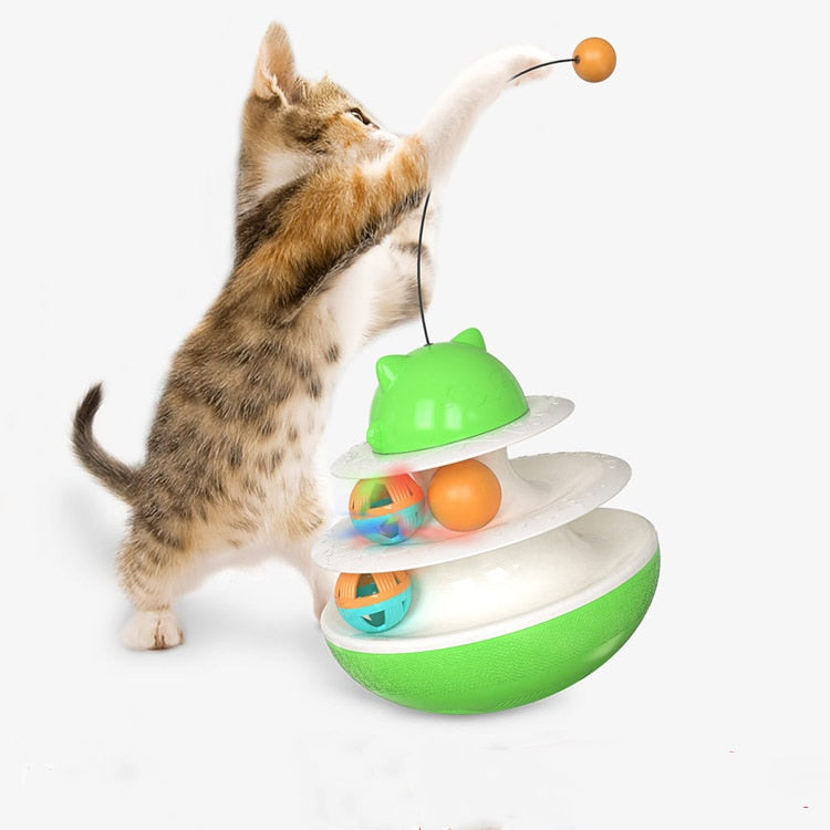 Cat Toys Interactive Pet Tumbler Ball Cats Leaking Toy with Dual Rolling Tunnel Balls and Teasing Wand for Kitten Puppy for Pets