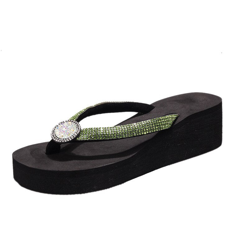 Women Shiny Crystal Platform Flip Flops 2023 Summer New Outdoor Fashion Wedges Slippers Woman Light Walking Slides Plus Size 42