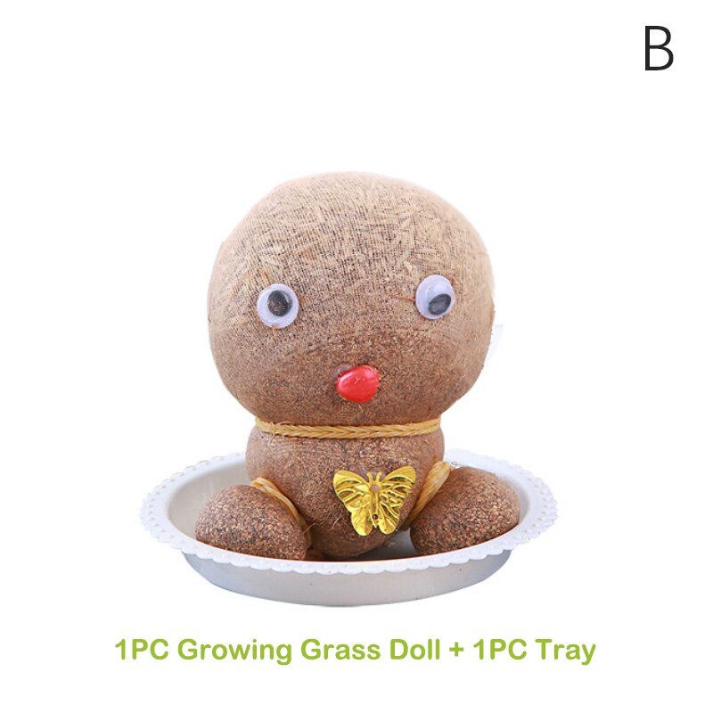 Room Decor Home Decoration Small Growing Grass Head Doll Plant Beautiful Children Gift Indoor Balcony Baby Pot Planters