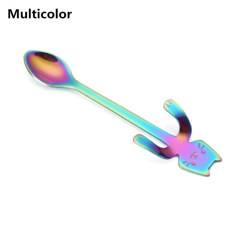 Stainless Steel Coffee Spoon Lovely Cute Cat Shape Teaspoon Dessert Snack Scoop Ice Cream Mini Spoons Tableware Kitchen Tools