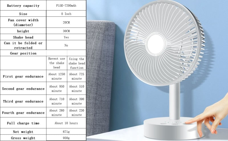 KASYDoFF power bank electric fan shaking head fan, 4-speed wind regulation, quiet and comfortable living room, bedroom