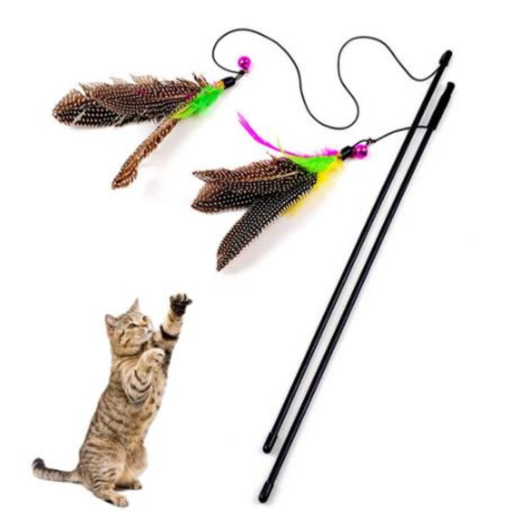 Funny Kitten Cat Teaser Interactive Toy Rod with Bell and Feather Toys for Cats Teaser Interactive Toy Rod Pet Cats Toys Stick