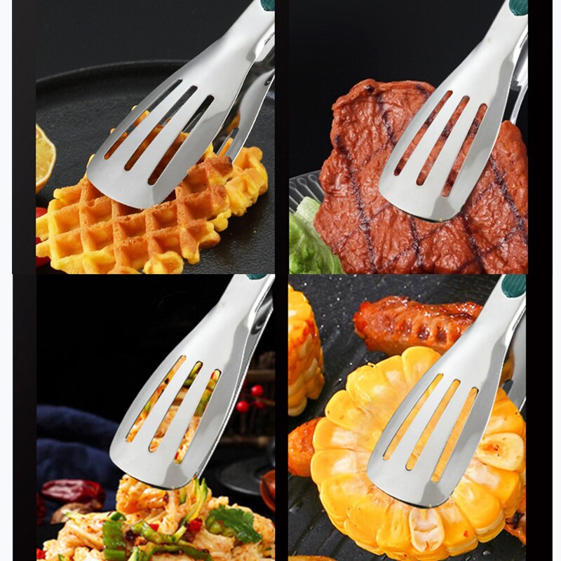 7/9/12inch 304 Stainless Steel Food Clip BBQ Grill Steak Food Clip Silicone Non-slip Handle Bread Tong Party Kitchen Accessories