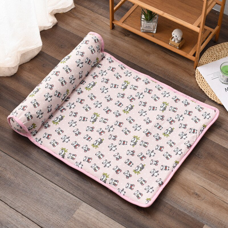 Summer Dog Bed Mat Ice Cool Pet Dog Cat Nest Mat With Pillow Washable Anti-slip Pet Sleeping Mat