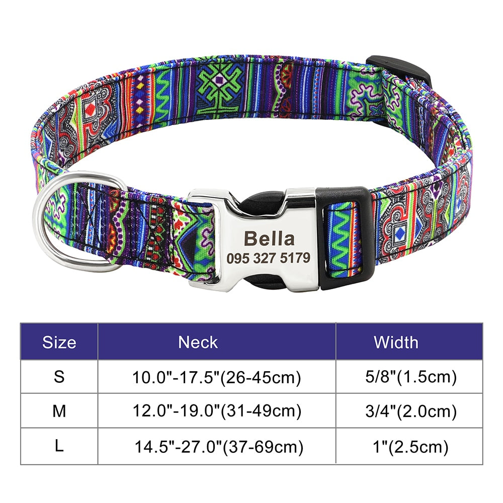 Personalized Dog Accessories Collar Nylon Printed Pet Puppy Collar Dog ID Collars Free Engraved ID for Small Medium Large Dogs