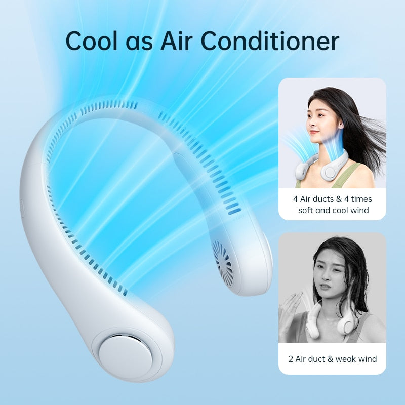 JISULIFE Portable Neck Fan USB Rechargeable Bladeless FAN MINI Electric Ventilador Silent Neckband Wearable Cooling for Sports