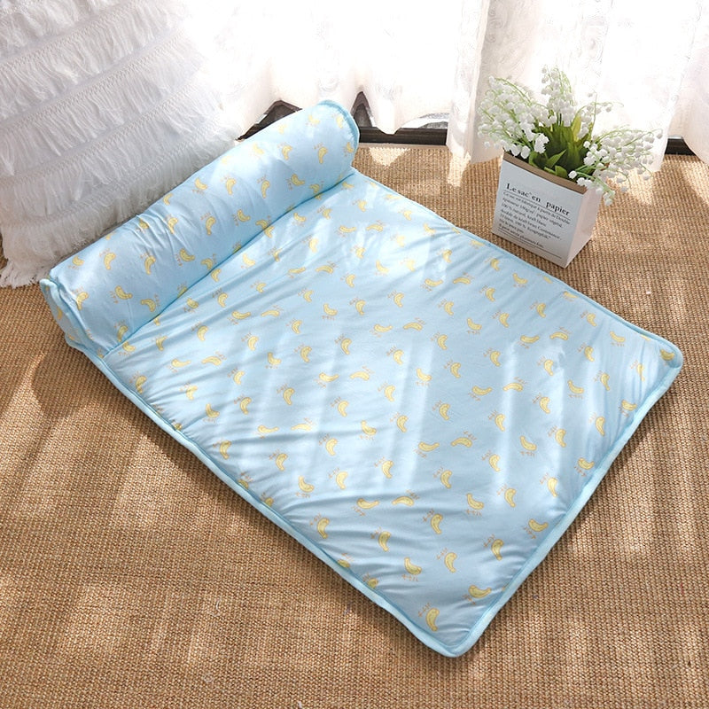 Summer Dog Bed Mat Ice Cool Pet Dog Cat Nest Mat With Pillow Washable Anti-slip Pet Sleeping Mat