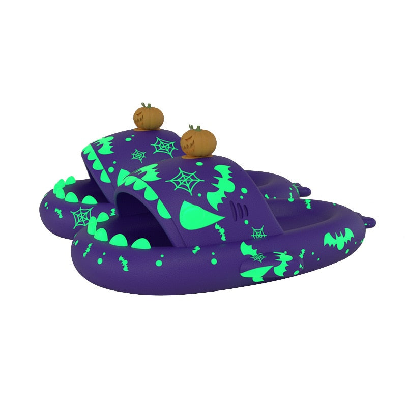 Luminous Shark Design Women Slippers Halloween Patterns Platform 4cm Bathroom Slippers Cartoon Slides Beach Sandals Woman Shoes