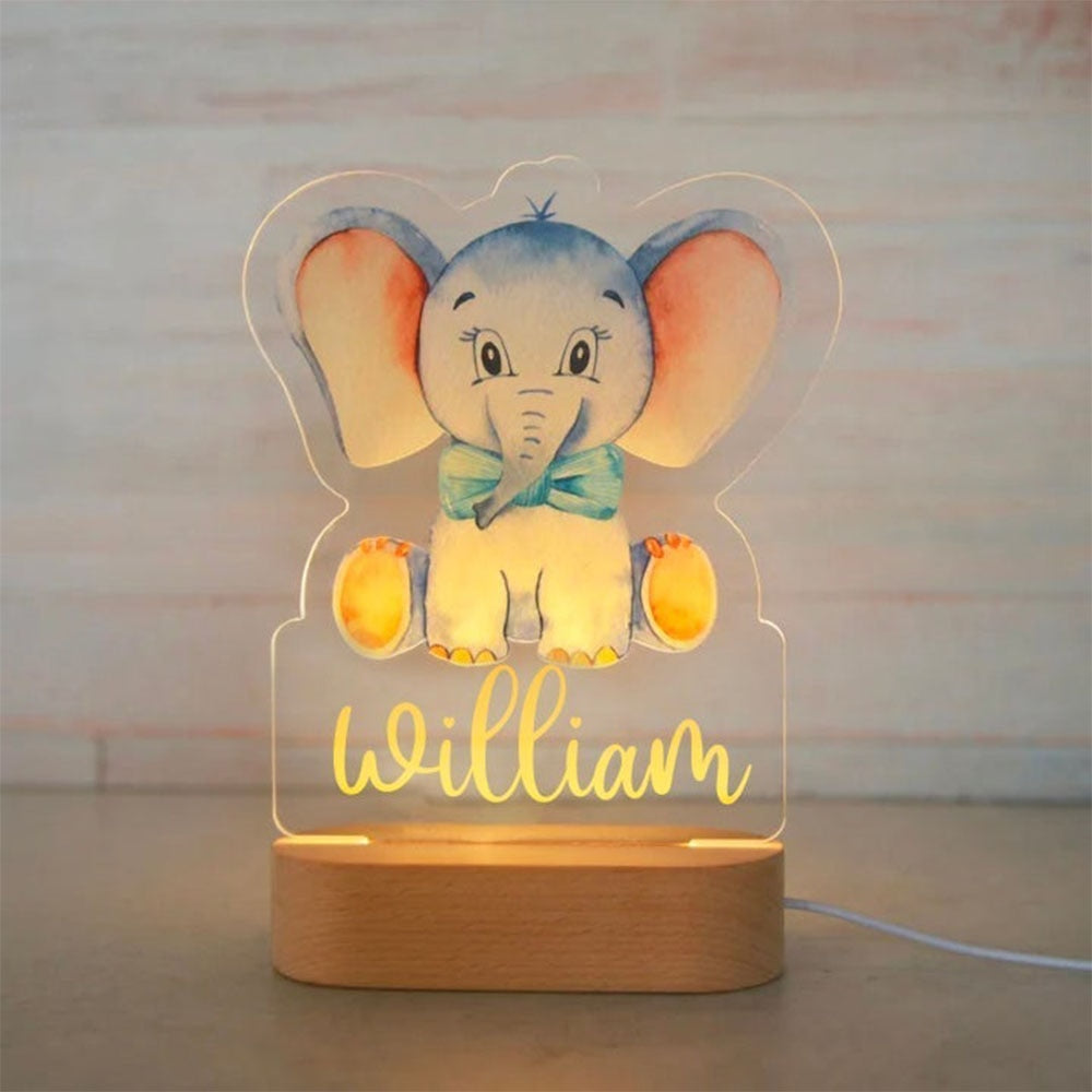 Personalized Baby Elephant Lion LED USB 7 Colors Night Light Custom Name Acrylic Lamp For Kids Children Bedroom Home Decoration