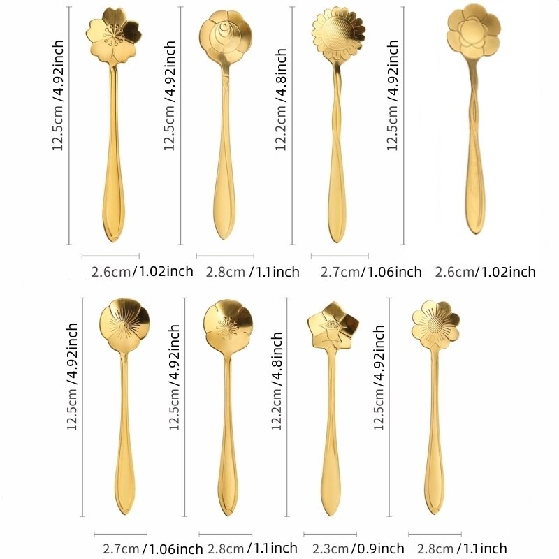 8 PCS Flower Spoons Set Small Teaspoons Stainless Steel Coffee Spoons Lovely Ice Cream Dessert Spoons Spoon Set  Dinnerware Set