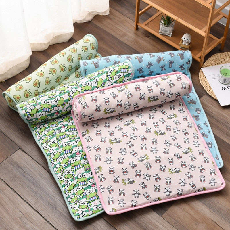 Summer Dog Bed Mat Ice Cool Pet Dog Cat Nest Mat With Pillow Washable Anti-slip Pet Sleeping Mat