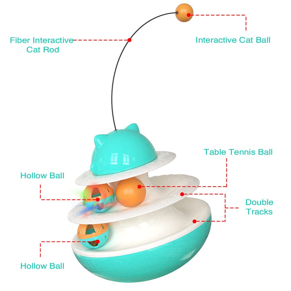 Cat Toys Interactive Pet Tumbler Ball Cats Leaking Toy with Dual Rolling Tunnel Balls and Teasing Wand for Kitten Puppy for Pets