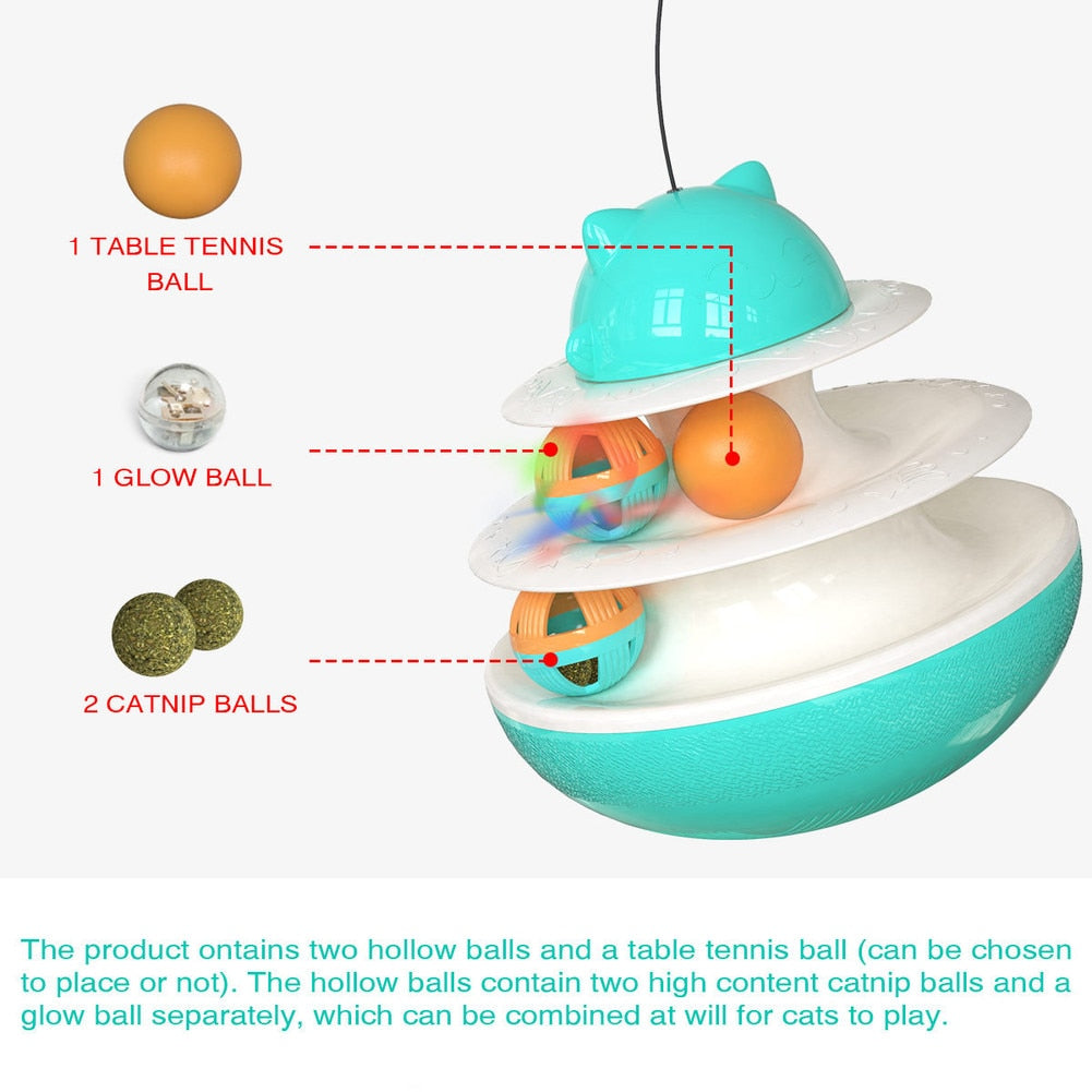 Cat Toys Interactive Pet Tumbler Ball Cats Leaking Toy with Dual Rolling Tunnel Balls and Teasing Wand for Kitten Puppy for Pets