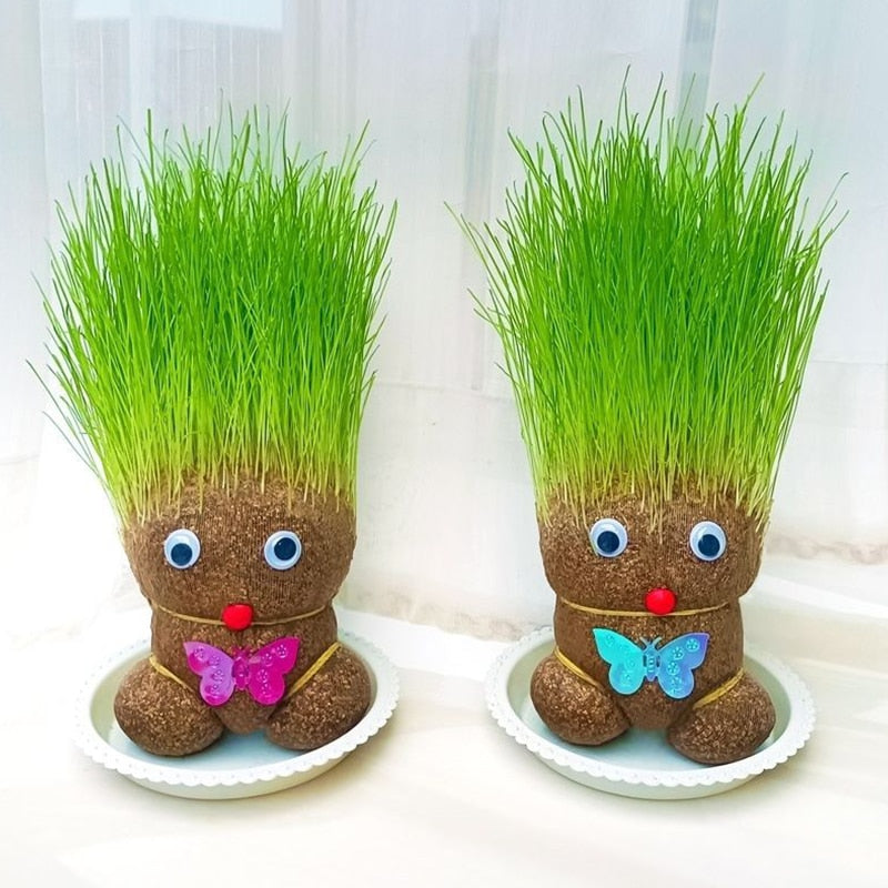 Room Decor Home Decoration Small Growing Grass Head Doll Plant Beautiful Children Gift Indoor Balcony Baby Pot Planters