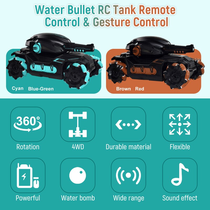 RC Car 4WD 2.4G Water Bomb Tank Gesture Radio Remote Controlled Shooting Competitive 360°Stunt Drift Off-road Car Kids Toy Gifts