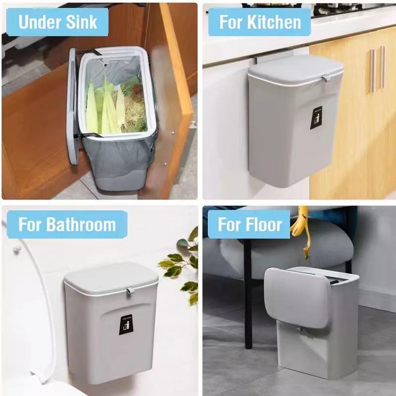 New Trash Can Kitchens Cabinet Door with Lid Kitchen Trashs Bin Garbage Bins Wall Mounted Hanging Trash Bin Counter Garbage Bins